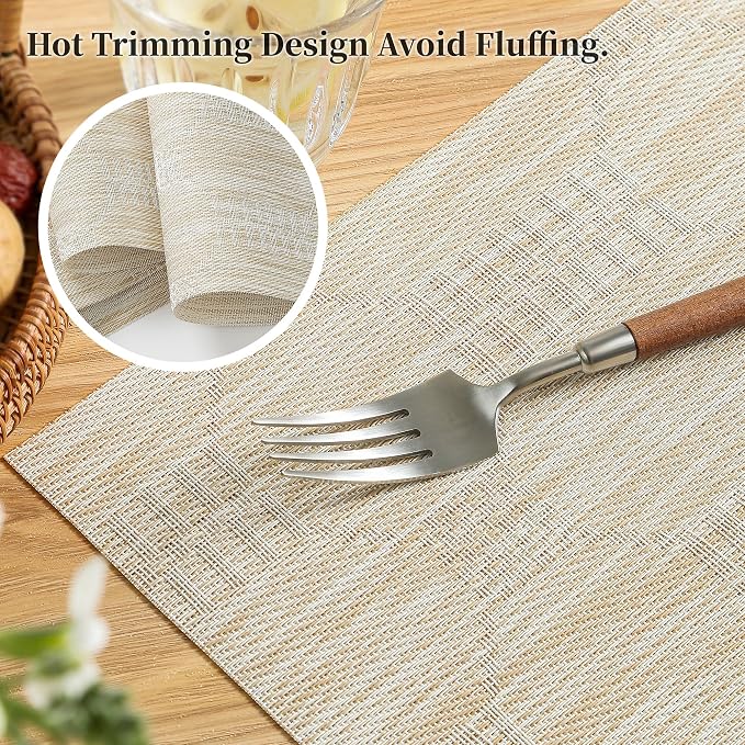 Leetaltree Wheat Placemats Set of 12 - Heat Resistant Non-Slip Place mats for Dining Table, Washable Durable PVC Vinyl Woven Table Mats（Wheat, 12） - Image 3