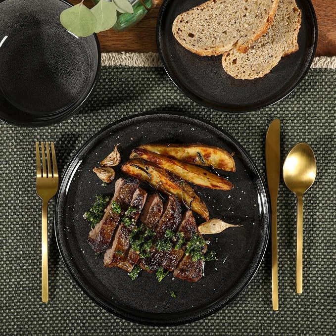 Gibson Elite Tahoe Sunset 12 Piece Stoneware Reactive Glaze (Service for 4) Ceramic Plates and Bowls Dinnerware Set - Black - Image 4