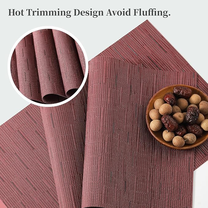 Leetaltree Burgundy Placemats Set of 12 - Heat Resistant Non-Slip Place mats for Dining Table, Washable Durable PVC Vinyl Woven Table Mats（Burgundy, 12） - Image 3