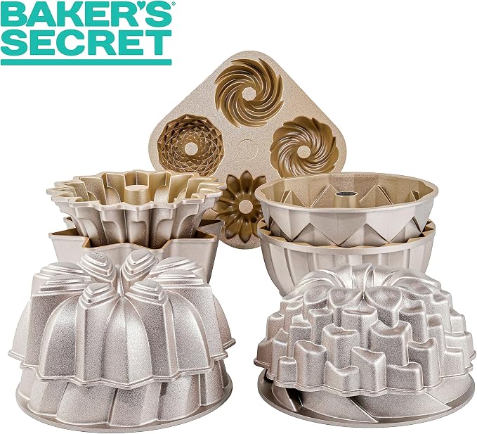 Baker's Secret Fluted Cake Pan, Cake Pans, Novelty Cake Pan, Die Cast Aluminum Cake Pans, 2 Layers Non-stick Coating, Novelty Cake Pan - The Cast Aluminum Collection (Cascade) - Image 7