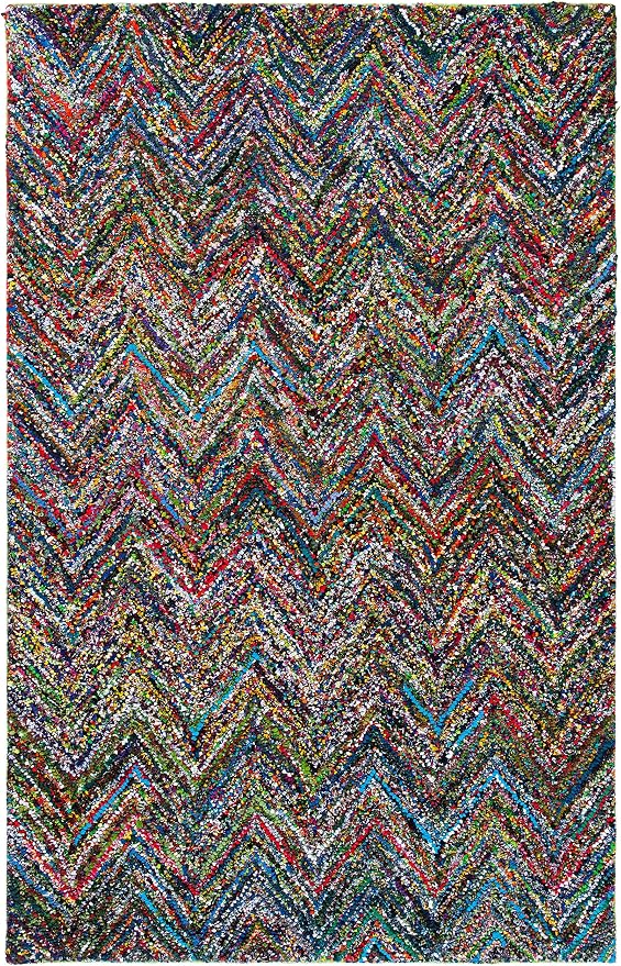SAFAVIEH Nantucket Collection Accent Rug - 4' x 6', Red & Blue & Multi, Handmade Modern Abstract Chevron Cotton, Ideal for High Traffic Areas in Entryway, Living Room, Bedroom (NAN141B) - Image 2