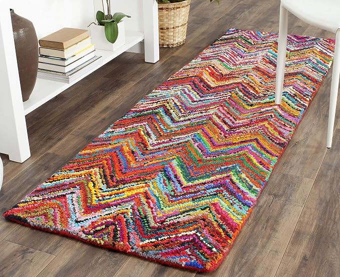 SAFAVIEH Nantucket Collection Runner Rug - 2'3" x 7', Pink & Multi, Handmade Modern Abstract Chevron Cotton, Ideal for High Traffic Areas in Living Room, Bedroom (NAN141A) by Unknown