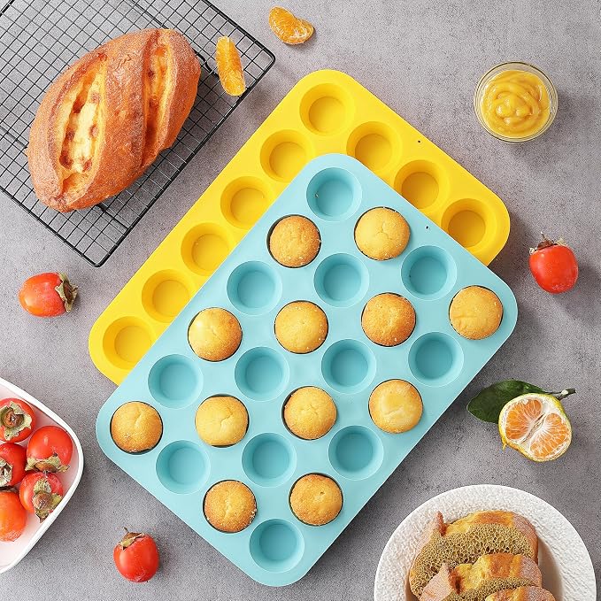 VRUIFA 2PCS Silicone Mini Muffin Pan, 24 Cups Nonstick Mini Cupcake Pan for Baking, BPA Free and Dishwasher Safe, Great for Making Muffin Cakes, Tart, Bread and Egg Bites - Image 8