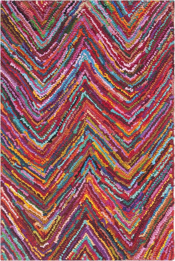 SAFAVIEH Nantucket Collection Accent Rug - 2' x 3', Pink & Multi, Handmade Modern Abstract Chevron Cotton, Ideal for High Traffic Areas in Entryway, Living Room, Bedroom (NAN141A) by Unknown