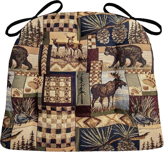 Barnett Home Decor Woodlands Peters Cabin Kitchen Chair Pads - Size Small 15 x 17 Latex Foam Fill - Bear Decor, Deer Decor, Moose Decor, Hunting Decor (Woodland Cabin Chair Pad 17") by BarnettHomeDecor