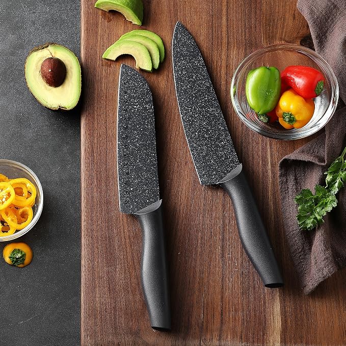 Marco Almond Kitchen Knife Set 12 PC Chef Knife Set Black | 6 Knives with 6 Blade Guards, Stainless Steel Knives Set for Kitchen, Anti-Rust,Ergonomic Handle,Full Tang,Gift Box - Image 6