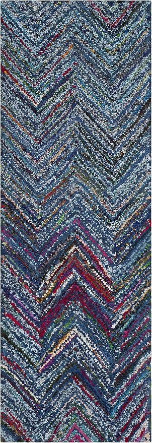 SAFAVIEH Nantucket Collection Runner Rug - 2'3" x 8', Blue & Multi, Handmade Modern Abstract Chevron Cotton, Ideal for High Traffic Areas in Living Room, Bedroom (NAN141C) - Image 2