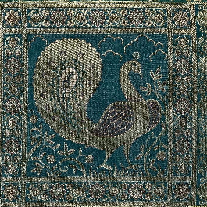 Peacock Design Silk Table Runner 60 x 16 Inch, Green and Gold Decorative Table Cloth, Vintage Floral Dining Table Runner for Kitchen, Coffee Table and Home Decor - Image 4