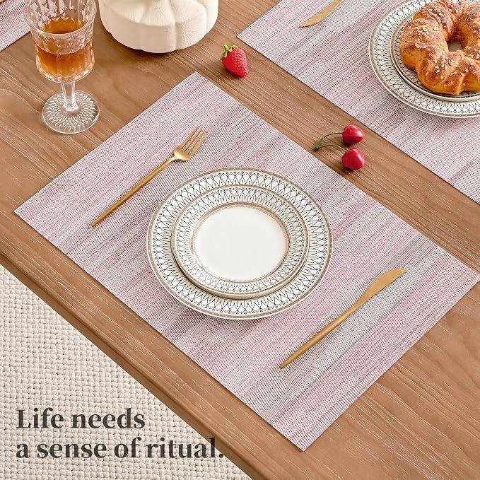 Leetaltree Misty Rose Placemats Set of 12 - Heat Resistant Non-Slip Place mats for Dining Table, Washable Durable PVC Vinyl Woven Table Mats（Misty Rose, 12） - Image 4