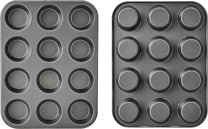 Amazon Basics Nonstick Muffin Pan, Set of 2, Sturdy, Oven Safe, Bakes Evenly, Easy to Clean, 12 Cups, Gray, 13.9x10.55x1.22" - Image 5