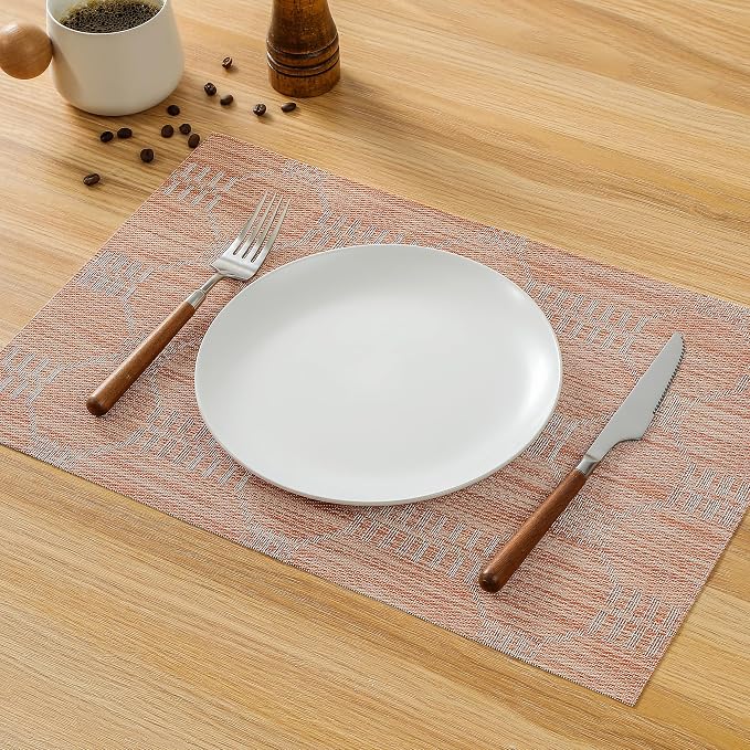 Leetaltree Coral Placemats Set of 12 - Heat Resistant Non-Slip Place mats for Dining Table, Washable Durable PVC Vinyl Woven Table Mats（Coral, 12） - Image 7