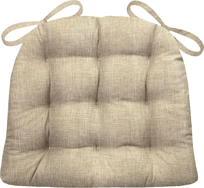 Barnett Home Decor Hayden Beige Dining Chair Pad with Ties - 19 x 19 Size Large Chair Cushion - Reversible, Latex Foam Fill Cushion, Machine Washable, Linen Look (Natural) by BarnettHomeDecor