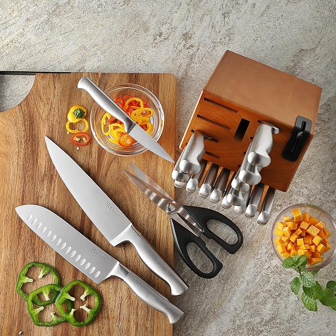 McCook Knife Set Kitchen Steel Knife Block Set w Built-in Sharpener | German Forged Stainless Steel, 20 PC,Razor Sharp, Anti-Rust,Restaurant Grade,Ergonomic Handles,Full Tang,Gift Box - Image 8