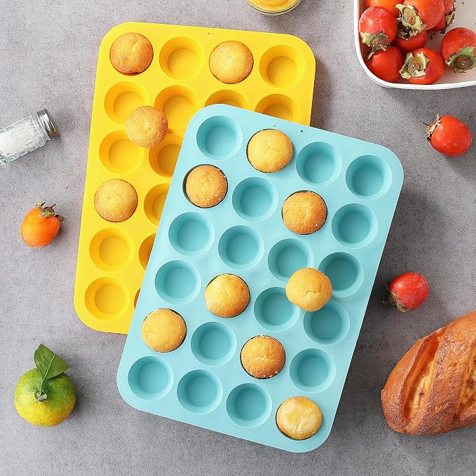 VRUIFA 2PCS Silicone Mini Muffin Pan, 24 Cups Nonstick Mini Cupcake Pan for Baking, BPA Free and Dishwasher Safe, Great for Making Muffin Cakes, Tart, Bread and Egg Bites - Image 5