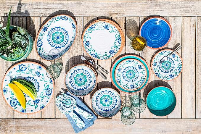 TarHong Rio Turquoise Floral Salad Plate, 8.5", Melamine, Set of 6 - Image 4
