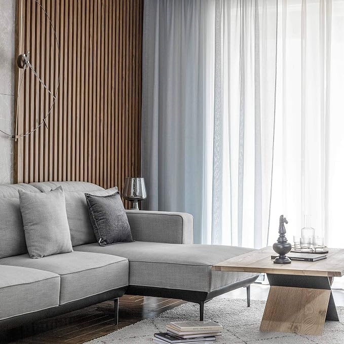 Home Brilliant Light Gray Curtains Window Treatment for Bedroom Semitransparent Panels Set of 2 Drapes for Living Room, 54 x 84 inch Length - Image 2
