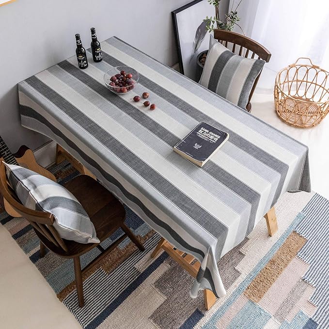 Home Brilliant Square Tablecloth 52x52, Striped Table Cover for Kitchen, Cotton Linen Table Cloth for Indoor Outdoor Picnic(52 x 52 Inch, Dark Grey) by HomeBrilliant