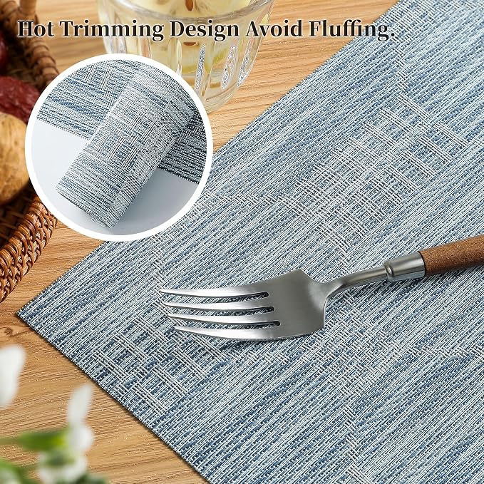 Leetaltree Jacquard Blue Placemats Set of 8 - Heat Resistant Non-Slip Place mats for Dining Table, Washable Durable PVC Vinyl Woven Table Mats(Jacquard Blue, 8) - Image 3