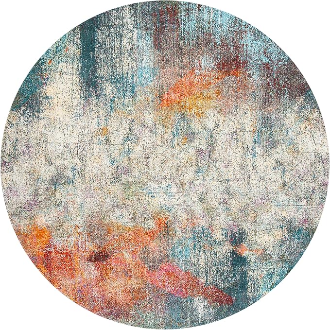 SAFAVIEH Luxor Collection Area Rug - 6'7" Round, Ivory & Blue, Handmade Modern Abstract, Ideal for High Traffic Areas in Living Room, Bedroom (LUX312A) - Image 2