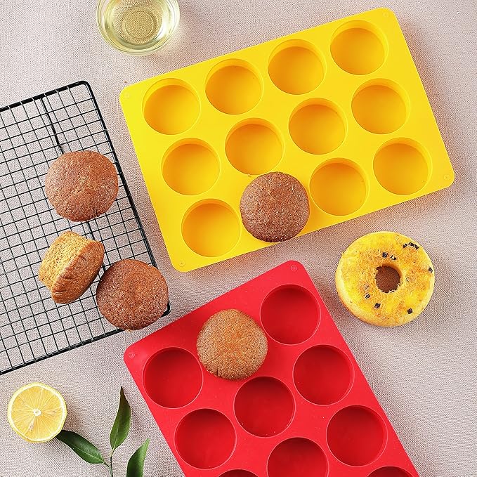 2PCS Silicone Cookie Chocolate Molds, Vituer 12-Cavity Round Silicone Baking Mold for Oreo, Candy, Chocolate, Cookie, Mini Cake and Jelly, Dishwasher Safe (Red+ Orange)
