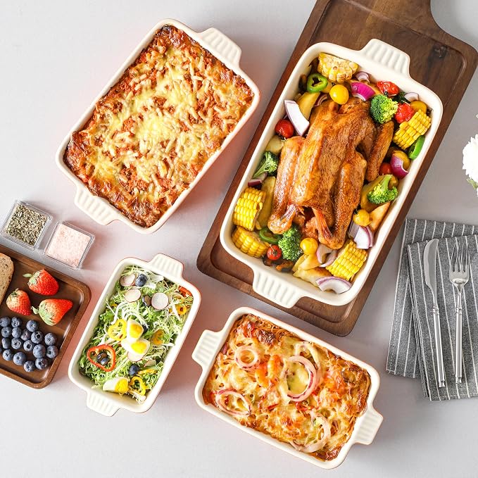 MALACASA Casserole Dishes for Oven, Ceramic Baking Dishes Set of 4,Orange | Rectangular Lasagna Pans Bakeware for Roasting Vegetable, Gratins, Gift Set, Oven Dishwasher Safe (9.4/11.1/12.2/14.7") - Image 5