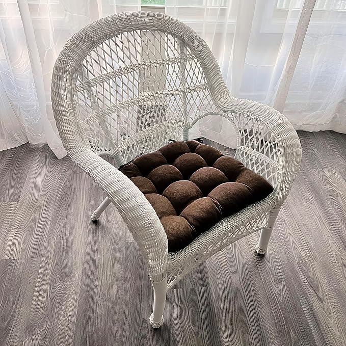 Barnett Home Decor Microsuede Coffee Bean Brown Dining Chair Pad with Ties - 19 x 19 Size Large Chair Cushion - Latex Foam Fill Cushion, Reversible, Machine Washable - Microfiber Ultrasuede - Image 2