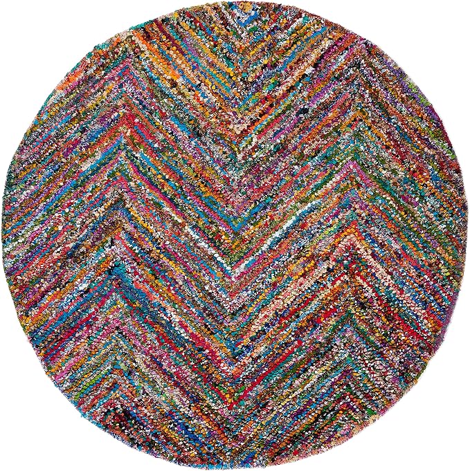 SAFAVIEH Nantucket Collection 4' Round Red/Blue/Multi NAN141B Handmade Modern Abstract Chevron Cotton Area Rug - Image 3