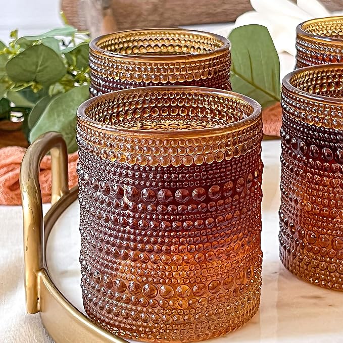 Kate Aspen Beaded Amber Drinking Glasses Set of 6-10 oz Vintage Glassware Jupiter Glasses, Cocktail Glass, Juice Glass, Water Cups Hostess Gift, Present, Gift for Newlyweds (Pack of 4) - Image 4