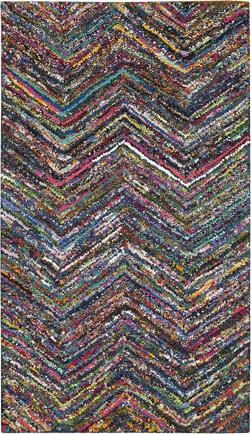 SAFAVIEH Nantucket Collection Accent Rug - 3' x 5', Blue & Multi, Handmade Modern Abstract Chevron Cotton, Ideal for High Traffic Areas in Entryway, Living Room, Bedroom (NAN141C) - Image 2