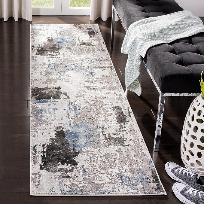 SAFAVIEH Craft Collection Runner Rug - 2'3" x 14', Grey & Blue, Modern Design, Non-Shedding & Easy Care, Ideal for High Traffic Areas in Living Room, Bedroom (CFT820F) by Unknown
