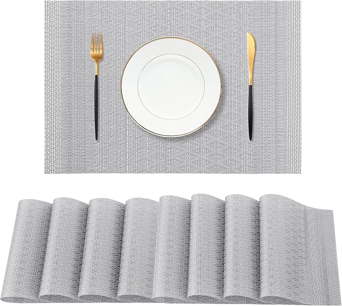 Leetaltree Lunar Grey Placemats Set of 8 - Heat Resistant Non-Slip Place mats for Dining Table, Washable Durable PVC Vinyl Woven Table Mats（Lunar Grey, 8） by Leetaltree-ArtatEveryTable