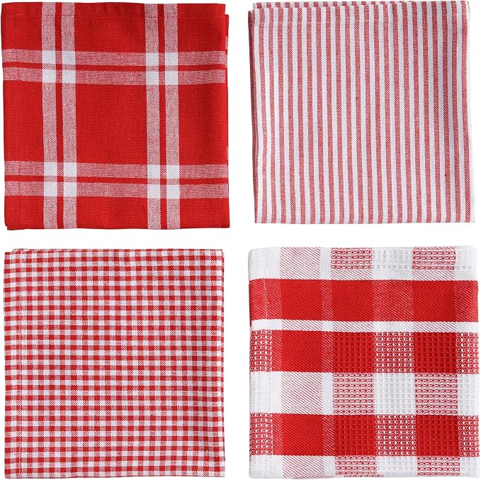 LANE LINEN 100% Cotton Kitchen Dish Cloths, Ultra Soft Absorbent Quick Drying Dish Towels, Multiweave Wash Cloths Dish Towel Sets, 13x13 Inches, 12 Pack - Red - Image 2