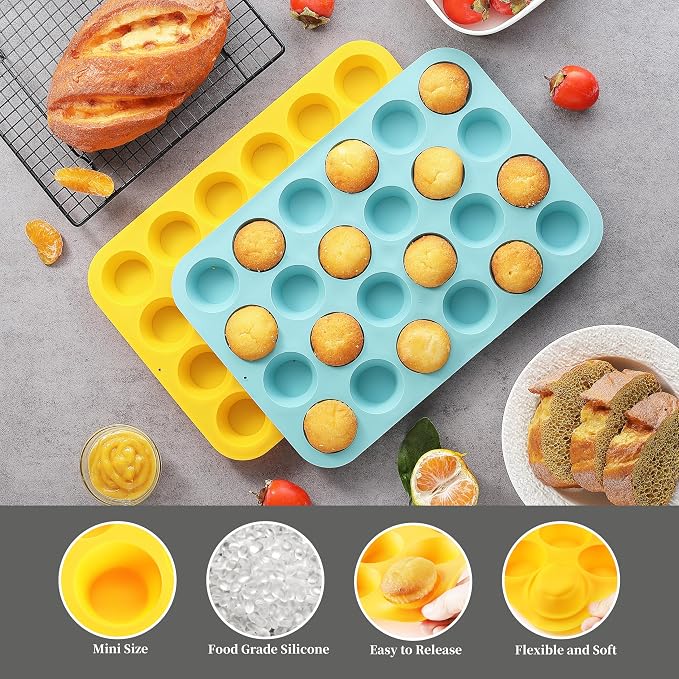VRUIFA 2PCS Silicone Mini Muffin Pan, 24 Cups Nonstick Mini Cupcake Pan for Baking, BPA Free and Dishwasher Safe, Great for Making Muffin Cakes, Tart, Bread and Egg Bites - Image 3