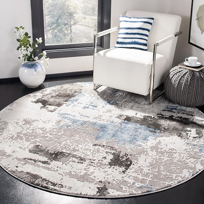 SAFAVIEH Craft Collection Area Rug - 5'3" Round, Grey & Blue, Modern Design, Non-Shedding & Easy Care, Ideal for High Traffic Areas in Living Room, Bedroom (CFT820F) by Unknown