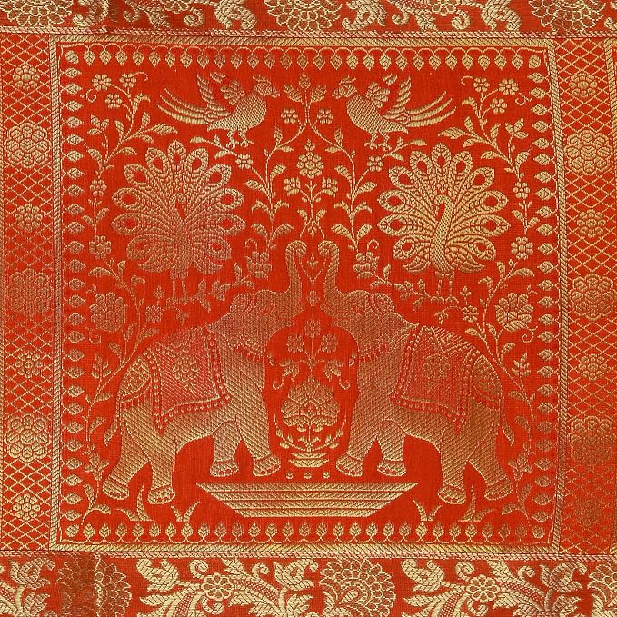 Indian Traditional Silk Table Runner 60 x 16 Inch, Elephant & Peacock Art Design Decorative Table Cloth, Orange Dining Table Runner for Kitchen, Living Room and Festive Home Decor - Image 6