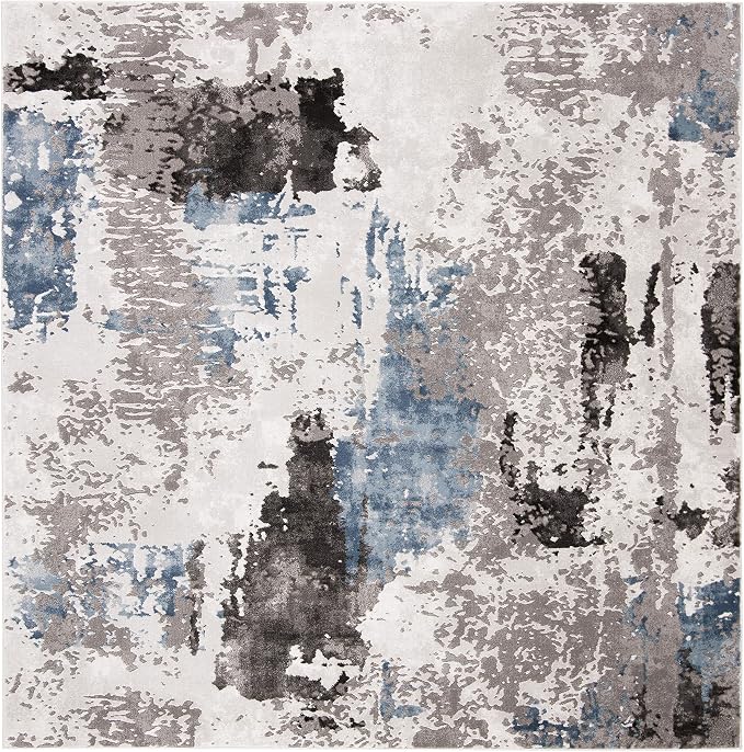 SAFAVIEH Craft Collection Area Rug - 5'3" Square, Grey & Blue, Modern Design, Non-Shedding & Easy Care, Ideal for High Traffic Areas in Living Room, Bedroom (CFT820F) - Image 2
