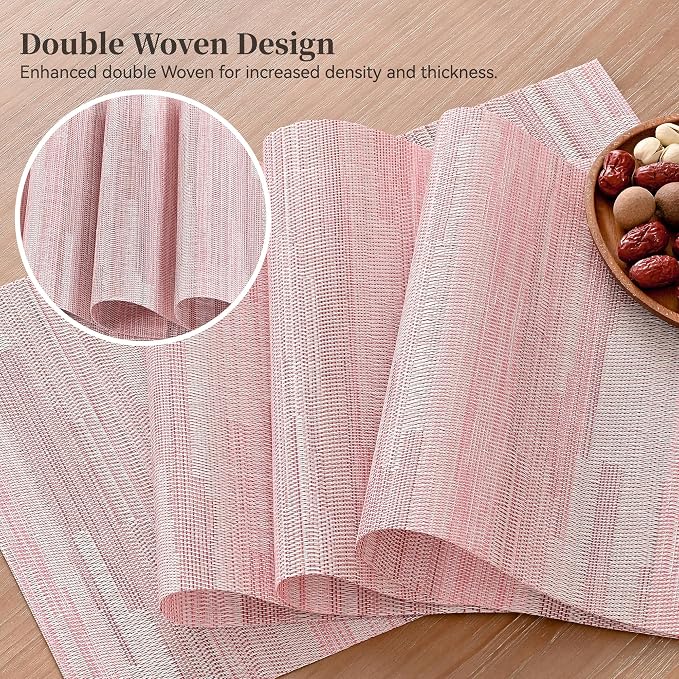 Leetaltree Misty Rose Placemats Set of 4 - Heat Resistant Non-Slip Place mats for Dining Table, Washable Durable PVC Vinyl Woven Table Mats（Misty Rose, 4） - Image 3
