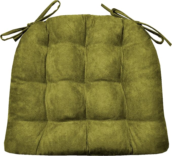 Barnett Home Decor Microsuede Laurel Green Dining Chair Pad with Ties - 16.5 x 18 Size Medium - Reversible, Latex Foam Filled Cushion, Machine Washable - Microfiber Ultrasuede (Sage) by BarnettHomeDecor