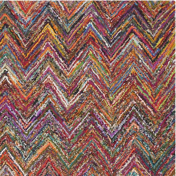 SAFAVIEH Nantucket Collection 8' x 10' Blue/Multi NAN141C Handmade Modern Abstract Chevron Cotton Area Rug - Image 6