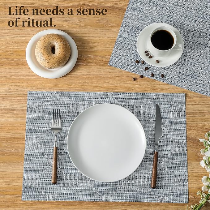 Leetaltree Alice Blue Placemats Set of 6 - Heat Resistant Non-Slip Place mats for Dining Table, Washable Durable PVC Vinyl Woven Table Mats（Jacquard Blue, 6） - Image 4