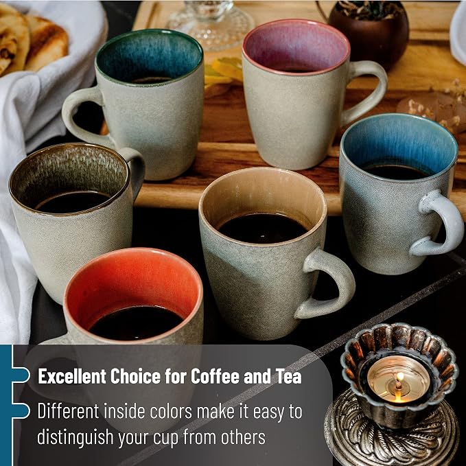 BTaT- Porcelain Coffee Mugs Set, 12 oz (350ml), 6 Pack, Ceramic Coffee Mugs, Matte White Outside and Colorful Inside, Restaurant Cups for Tea, Cappuccino, Cocoa, Cereal, Mug Gift Set, Dishwasher Safe - Image 6