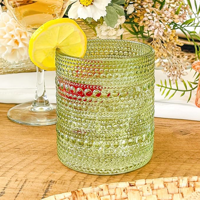 Kate Aspen Sage Green Hobnail Beaded Drinking Glasses Set of 6-10 oz Vintage Glassware, Holiday Entertaining Drinkware, Water & Cocktail Glasses - Great Christmas or Hostess Gift - Image 8