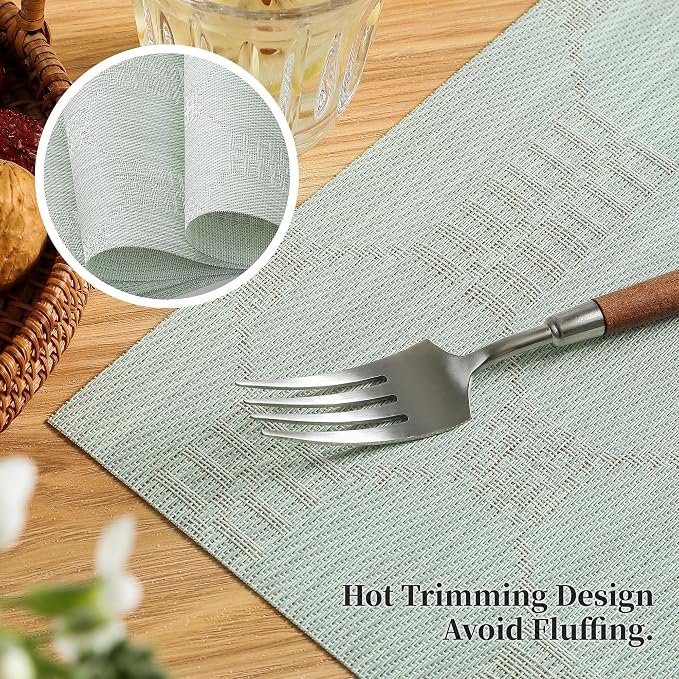 Leetaltree Mint Cream Placemats Set of 8 - Heat Resistant Non-Slip Place mats for Dining Table, Washable Durable PVC Vinyl Woven Table Mats（Mint Cream, 8） - Image 3