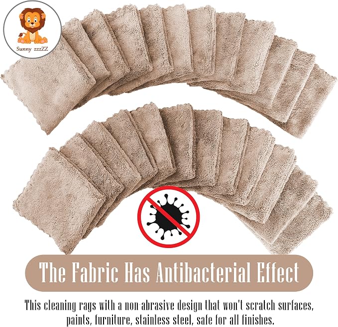 Sunny zzzZZ 24 Pack Kitchen Dishcloths - Does Not Shed Fluff - Reusable Dish Towels, Dish Cloths, Super Absorbent Coral Fleece Cleaning Cloths, Nonstick Oil Washable Fast Drying, 10 x 10 Inch (Brown) - Image 3