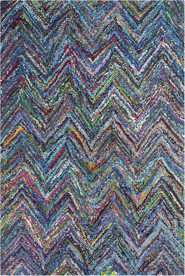 SAFAVIEH Nantucket Collection Accent Rug - 4' x 6', Blue & Multi, Handmade Modern Abstract Chevron Cotton, Ideal for High Traffic Areas in Entryway, Living Room, Bedroom (NAN141C) - Image 3