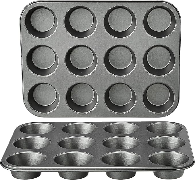 Amazon Basics Nonstick Muffin Pan, Set of 2, Sturdy, Oven Safe, Bakes Evenly, Easy to Clean, 12 Cups, Gray, 13.9x10.55x1.22" by AmazonBasics