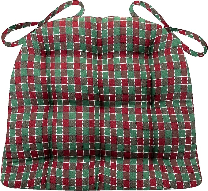 Barnett Home Decor Dining Chair Pad with Ties - Twin Check Red & Green - Size Small 15 x 17 - Latex Foam Fill Dining Chair Cushion - Machine Washable, Reversible, Checkered Christmas Colors by BarnettHomeDecor