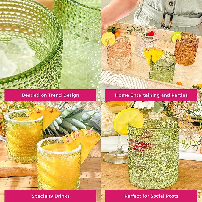 Kate Aspen Sage Green Hobnail Beaded Drinking Glasses Set of 6-10 oz Vintage Glassware, Holiday Entertaining Drinkware, Water & Cocktail Glasses - Great Christmas or Hostess Gift - Image 5