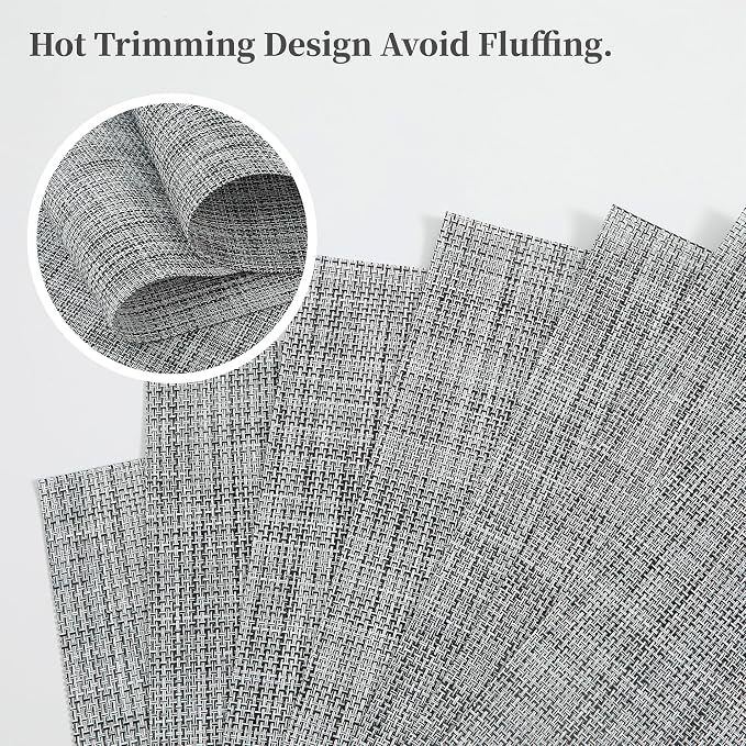 Leetaltree Linen Grey Placemats Set of 8 - Heat Resistant Non-Slip Place mats for Dining Table, Washable Durable PVC Vinyl Woven Table Mats（Linen Grey, 8） - Image 3