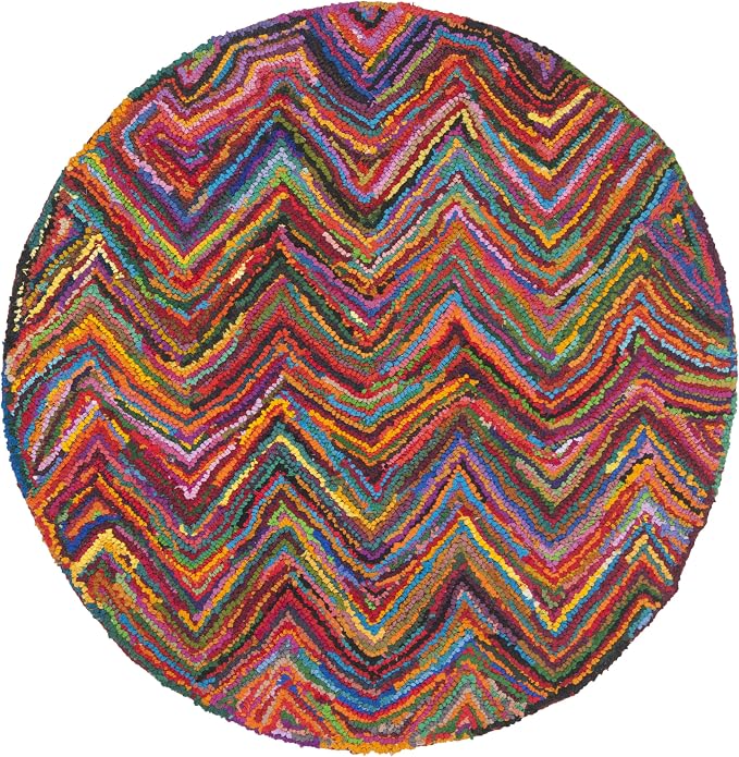 SAFAVIEH Nantucket Collection Area Rug - 8' Round, Pink & Multi, Handmade Modern Abstract Chevron Cotton, Ideal for High Traffic Areas in Living Room, Bedroom (NAN141A) - Image 3